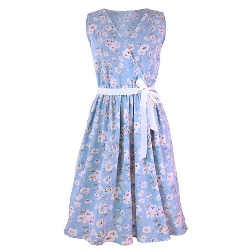 Faux wrap sleeveless swing dress